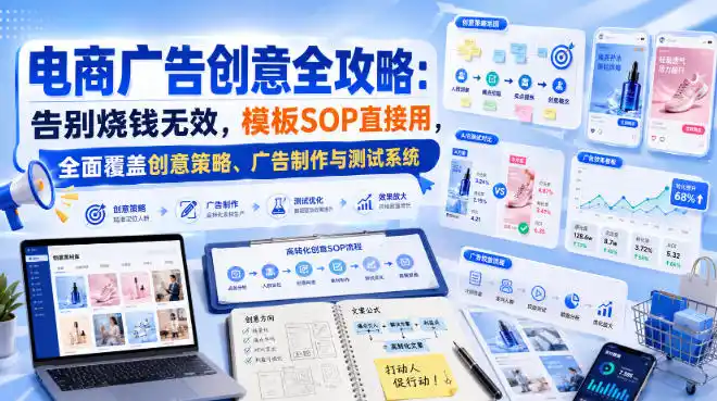 电商广告创意全攻略：告别烧钱无效，模板SOP直接用，全面覆盖创意策略、广告制作与测试系统【原创双语字幕】-三禾网络