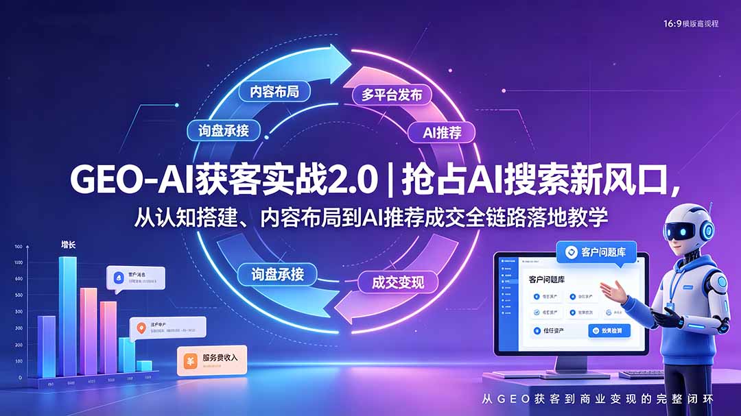 GEO-AI获客实战｜抢占AI搜索新风口，从认知搭建、内容布局到AI推荐成交全链路落地教学-三禾网络