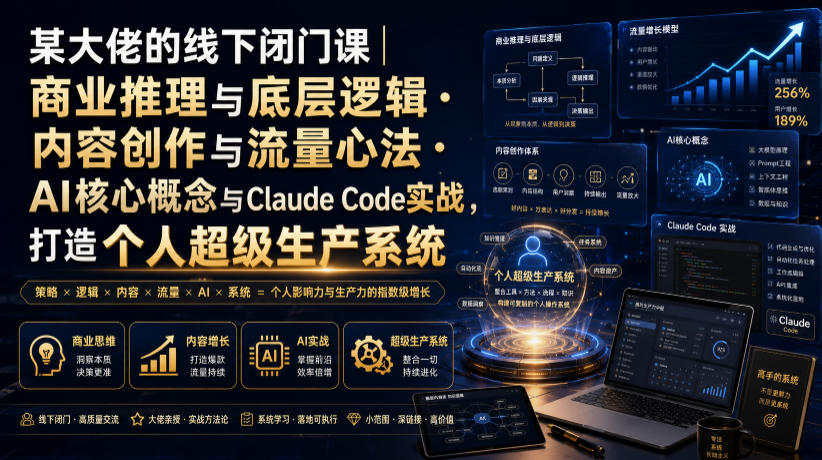 某大佬的线下闭门课｜商业推理与底层逻辑・内容创作与流量心法・AI核心概念与Claude Code实战，打造个人超级生产系统【录音+图片】-三禾网络