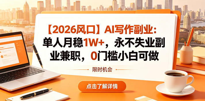 【2026风口】AI写作副业：单人月稳1W+，永不失业副业兼职，0门槛小白可做【揭秘】-三禾网络