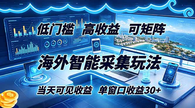 海外智能采集玩法，低门槛高单价可矩阵，当天可见收益，单窗口30+-三禾网络