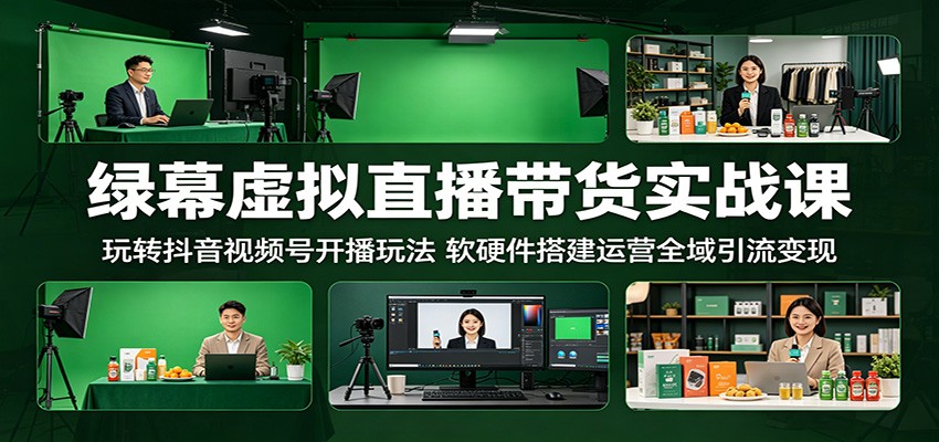 绿幕虚拟直播带货实战课：玩转抖音视频号开播玩法，软硬件搭建运营全域引流变现-三禾网络