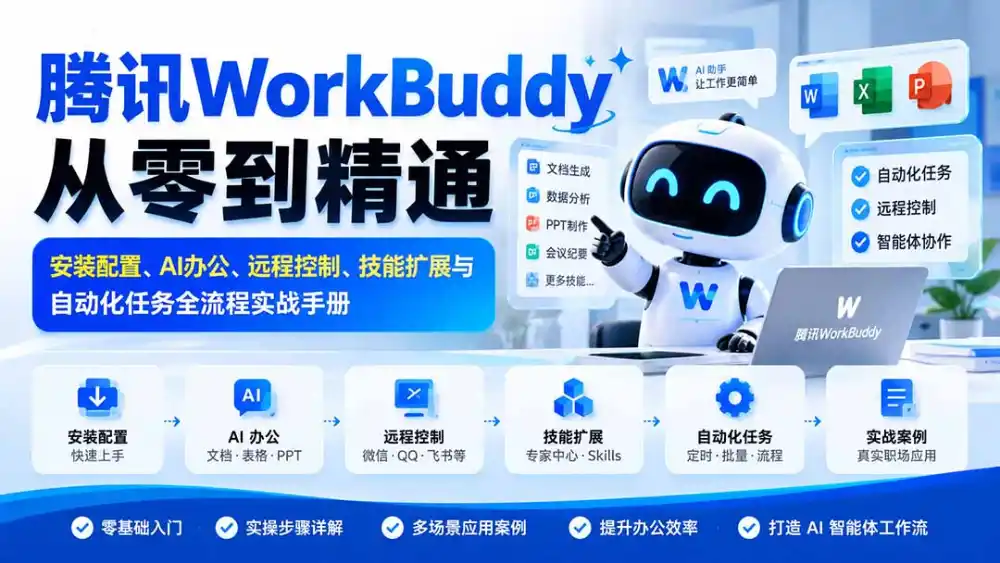 腾讯WorkBuddy从零到精通：安装配置、AI办公、远程控制、技能扩展与自动化任务全流程实战手册-三禾网络