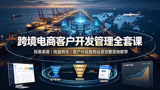 跨境电商客户开发管理全套课·拓客渠道｜询盘转化｜客户分层复购运营完整落地教学-三禾网络