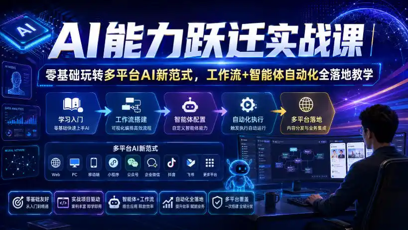 AI能力跃迁实战课｜零基础玩转多平台AI新范式，工作流+智能体自动化全落地教学-三禾网络