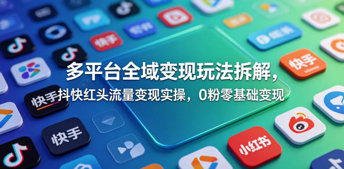 多平台全域变现玩法拆解，抖快红头流量变现实操，0粉零基础变现-三禾网络