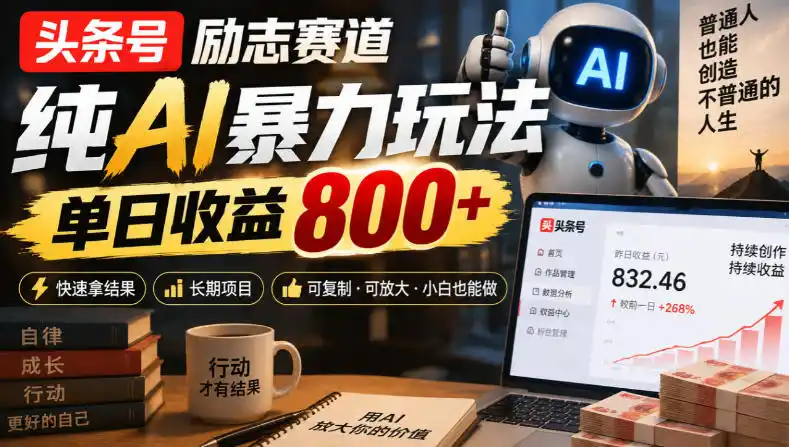 头条号励志赛道，纯AI暴力玩法，单日收益800+，快速拿结果，长期项目-三禾网络