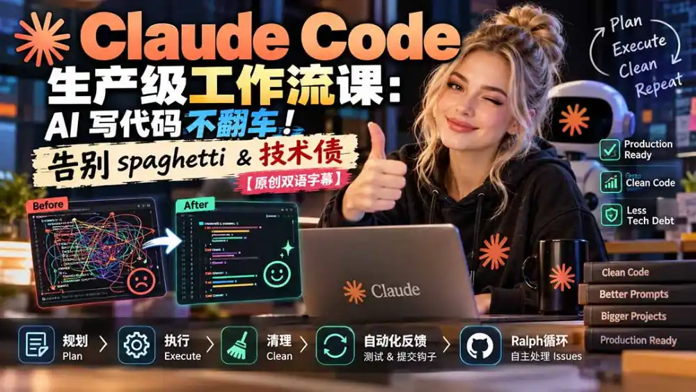 Claude Code 生产级工作流课：AI 写代码不翻车！告别 spaghetti & 技术债【原创双语字幕】-三禾网络