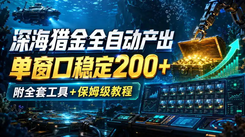 深海猎金全自动产出，单窗口稳定200+，附全套工具+保姆级教程【揭秘】-三禾网络