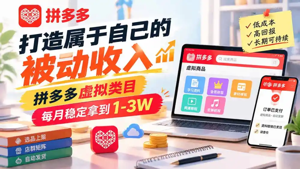 打造属于自己的被动收入，拼多多虚拟类目，每月稳定拿到 1-3W-三禾网络