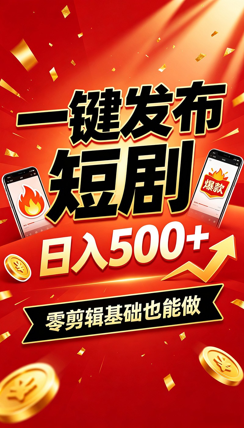 快手短剧一键发布，不用剪辑操作简单，副业日入500+。空闲时间轻松赚收益-三禾网络