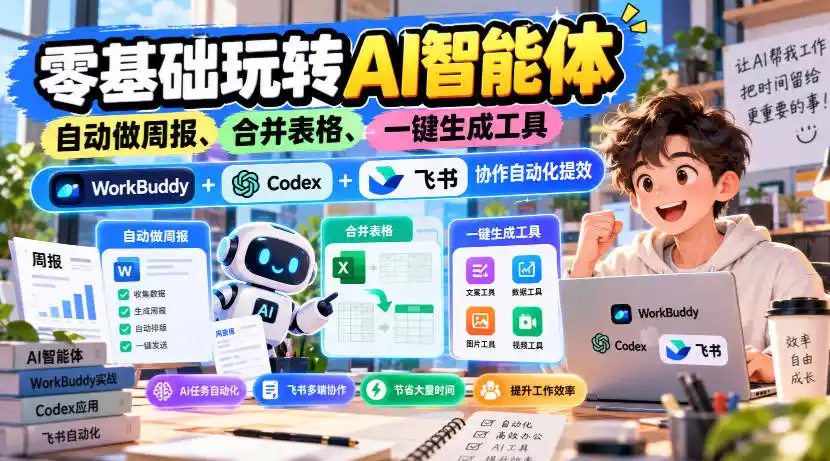 【无水印】零基础玩转AI智能体，自动做周报、合并表格、一键生成工具，WorkBuddy+Codex + 飞书协作自动化提效-三禾网络