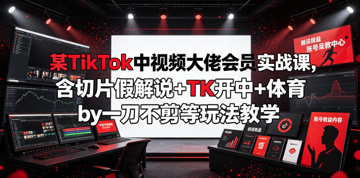 某TikTok中视频大佬会员实战课,含切片假解说+TK开中+体育by一刀不剪等玩法教学-三禾网络