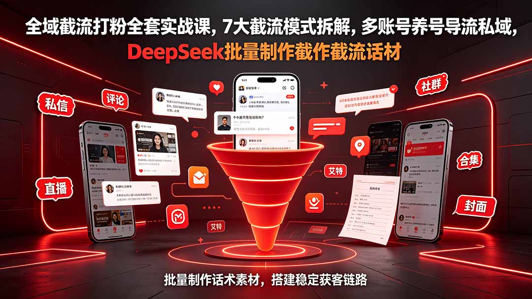 全域截流打粉全套实战课，7大截流模式拆解，多账号养号导流私域，DeepSeek批量制作截流话术素材-三禾网络