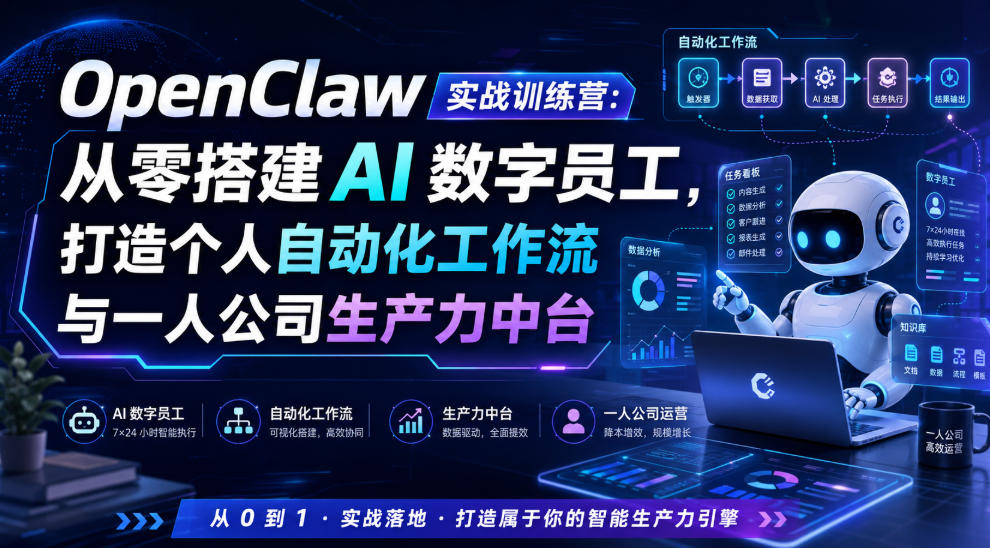 OpenClaw实战训练营：从零搭建AI数字员工，打造个人自动化工作流与一人公司生产力中台-三禾网络