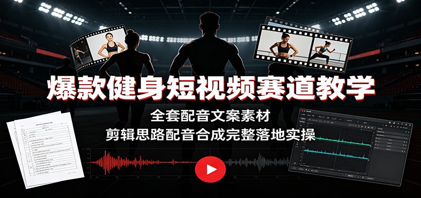 爆款健身短视频赛道教学：全套配音文案素材，剪辑思路配音合成完整落地实操-三禾网络