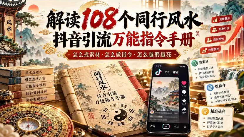 解读108个同行风水抖音引流万能指令手册，怎么找素材·怎么做指令·怎么越磨越亮【文档】-三禾网络