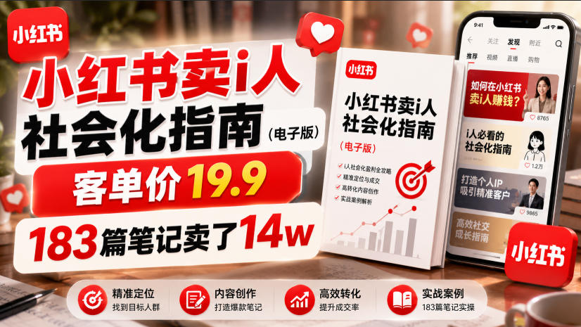 小红书卖I人社会化指南(电子版)，客单价19.9，183篇笔记卖了14w！-三禾网络
