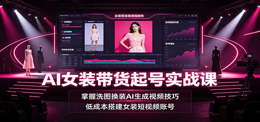 AI女装带货起号实战课：掌握洗图换装AI生成视频技巧，低成本搭建女装短视频账号-三禾网络