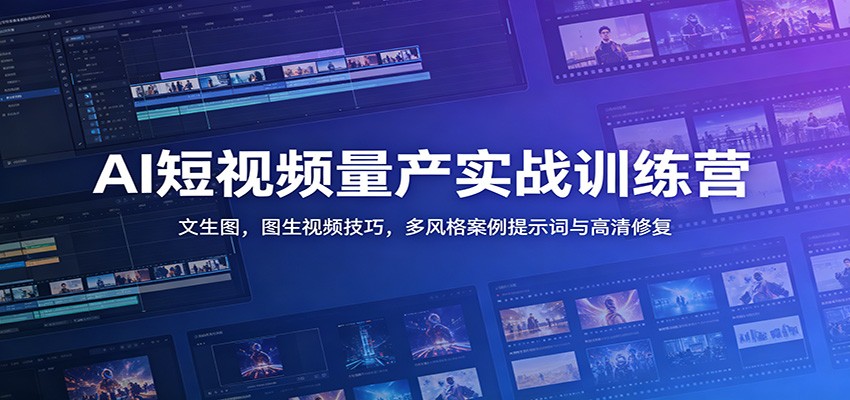 AI短视频量产实战训练营：文生图，图生视频技巧，多风格案例提示词与高清修复-三禾网络