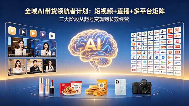 全域AI带货领航者计划：短视频+直播+多平台矩阵，三大阶段从起号变现到长效经营-三禾网络