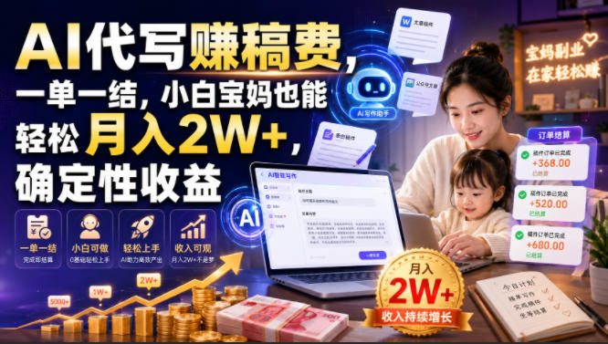 AI代写賺稿费，一单一结，小白宝妈也能轻松月入2W+，确定性收益【揭秘】-三禾网络
