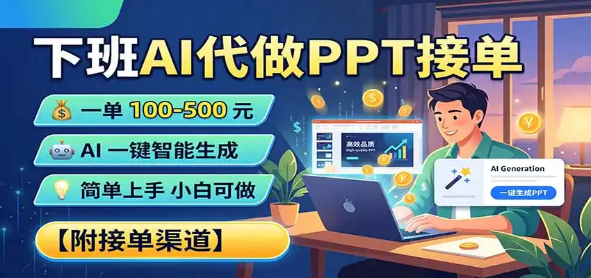 下班AI代做PPT接单，一单100-500，AI一键生成，小白也能做，附接单渠道-三禾网络