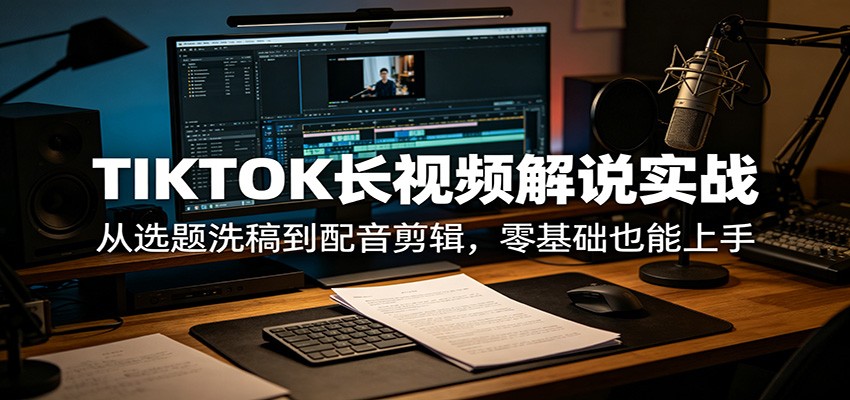 TIKTOK长视频解说实战：从选题洗稿到配音剪辑，零基础也能上手-三禾网络