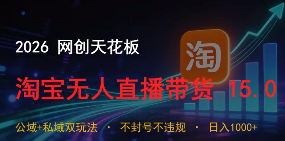 2026网创天花板，淘宝无人直播带货15.0，公域+私域双玩法，日入1k+，不违规不封号【揭秘】-三禾网络