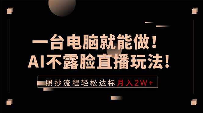 一台电脑就能做！AI不露脸直播玩法，照抄流程轻松达标月入2W+-三禾网络