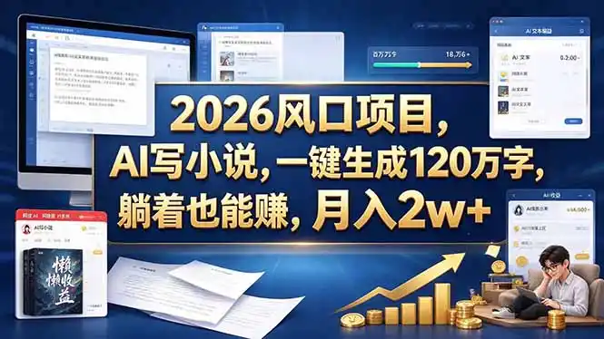 2026 风口项目，AI 写小说，一键生成 120 万字，躺着也能赚，月入 2w +-三禾网络