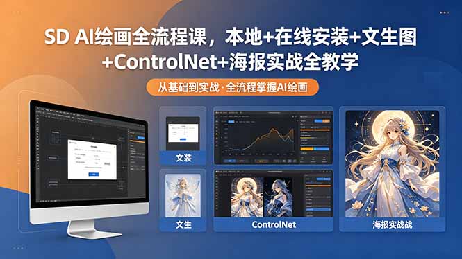 SD AI绘画全流程课，本地+在线安装+文生图+ControlNet+海报实战全教学-三禾网络
