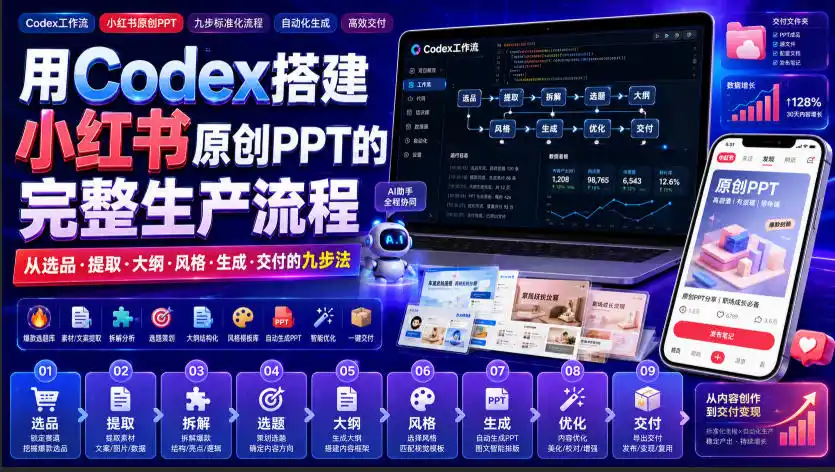 用Codex搭建小红书原创PPT的完整生产流程，从选品·提取·大纲·风格·生成·交付的九步法-三禾网络