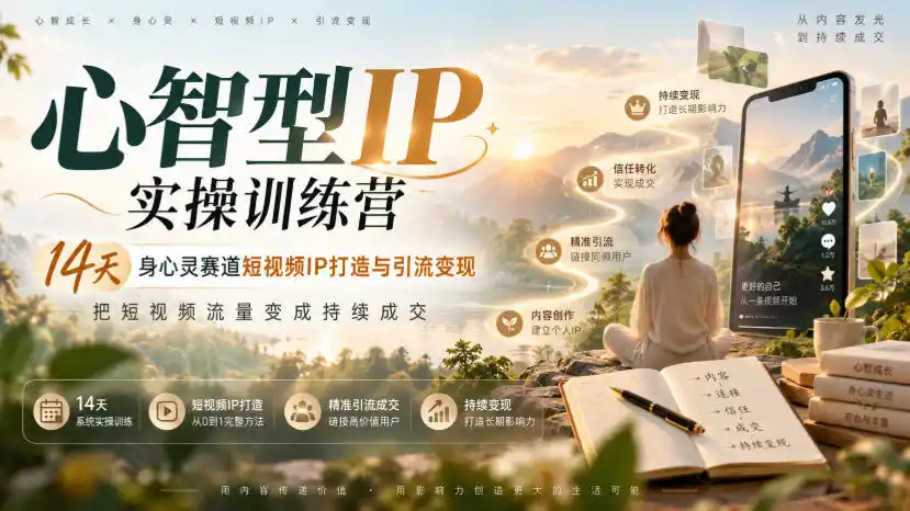 心智型IP实操训练营｜14天身心灵赛道短视频IP打造与引流变现，把短视频流量变成持续成交-三禾网络