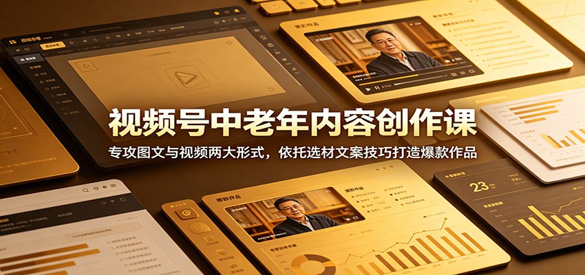 视频号中老年内容创作课：专攻图文与视频两大形式，依托选材文案技巧打造爆款作品-三禾网络