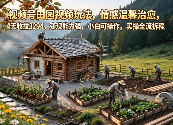 视频号田园视频玩法，情感温馨治愈，4天收益3294，变现能力强，小白可操作，实操全流程拆解-三禾网络