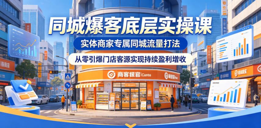 同城爆客底层实操课，实体商家专属同城流量打法，从零引爆门店客源实现持续盈利增收-三禾网络