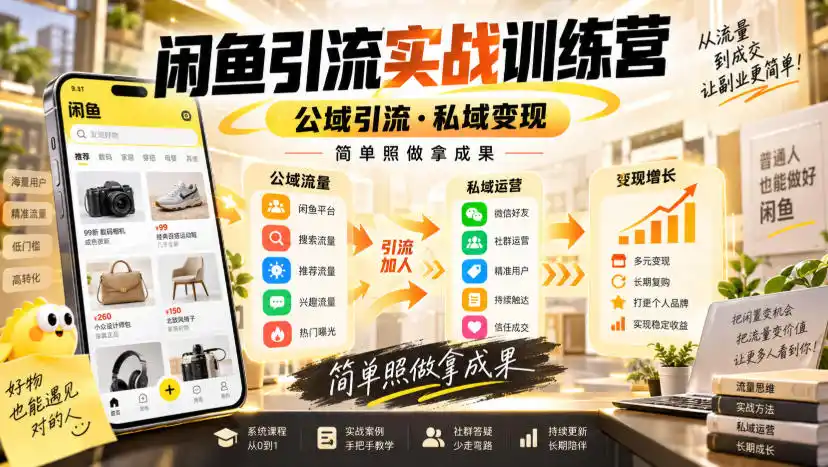 闲鱼引流实战训练营，公域引流·私域变现，简单照做拿成果-三禾网络