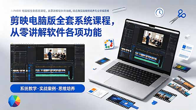 剪映电脑版全套系统课程，从零讲解软件各项功能，结合海量实战案例培养专业剪辑思维-三禾网络