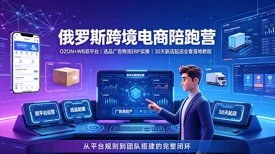 2026俄罗斯跨境电商陪跑营：OZON+WB双平台｜选品广告物流ERP实操｜30天新店起店全套落地教程-三禾网络