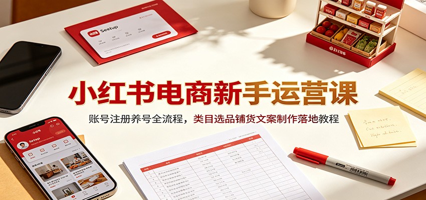 小红书电商新手运营课：账号注册养号全流程，类目选品铺货文案制作落地教程-三禾网络
