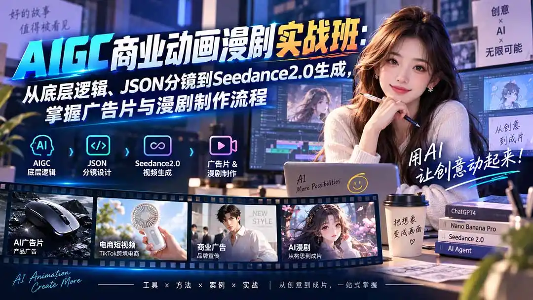 AIGC商业动画漫剧实战班-更新：从底层逻辑、JSON分镜到Seedance2.0生成，掌握广告片与漫剧制作流程-三禾网络