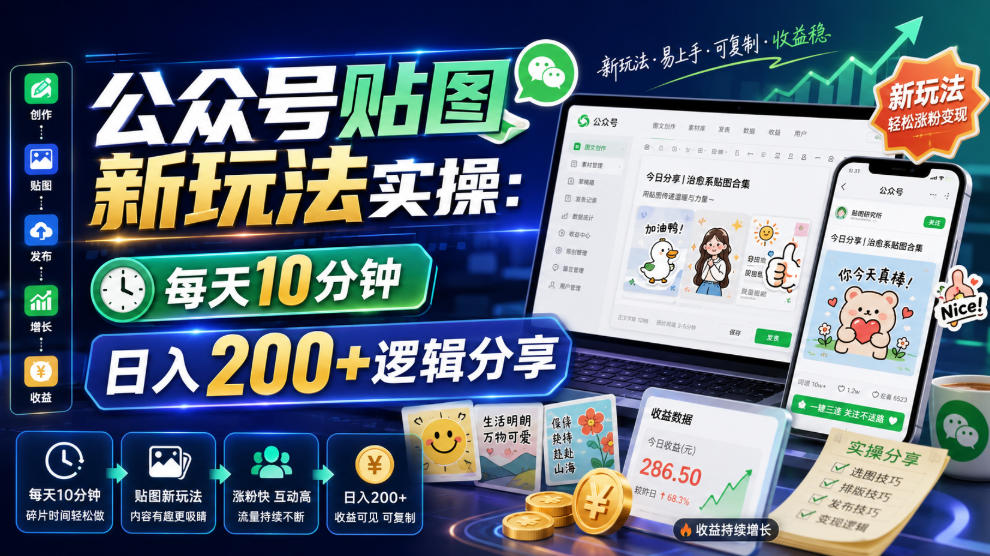 公众号贴图新玩法实操，每天10分钟，日入200+逻辑分享-三禾网络