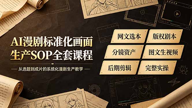 AI漫剧标准化画面生产SOP全套课程-更新，网文选本版权剧本分镜资产全覆盖，图文生视频后期剪辑完整实操教学-三禾网络