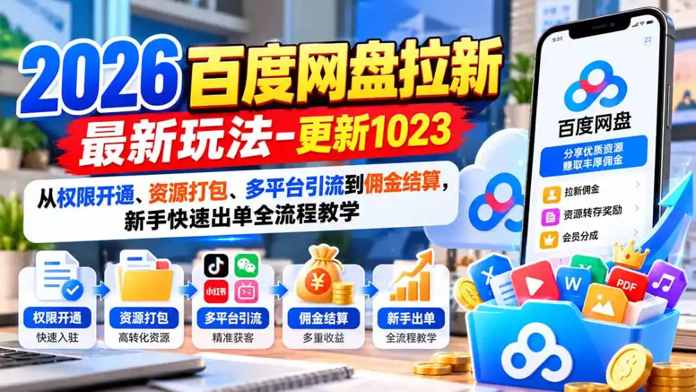 2026百度网盘拉新最新玩法-更新1023：从权限开通、资源打包、多平台引流到佣金结算，新手快速出单全流程教学-三禾网络