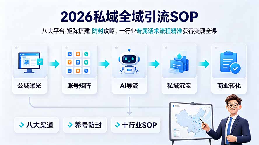 2026私域全域引流SOP｜八大平台·矩阵搭建·防封攻略，十行业专属话术流程精准获客变现全课-三禾网络