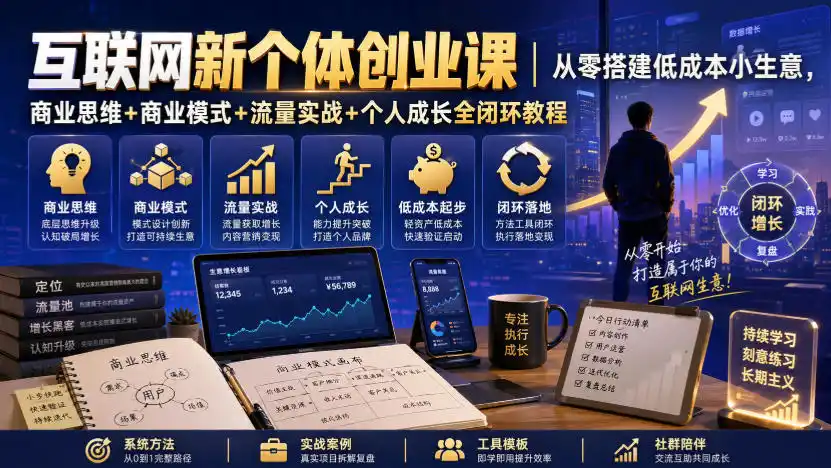 互联网新个体创业课｜从零搭建低成本小生意，商业思维+商业模式+流量实战+个人成长全闭环教程-三禾网络