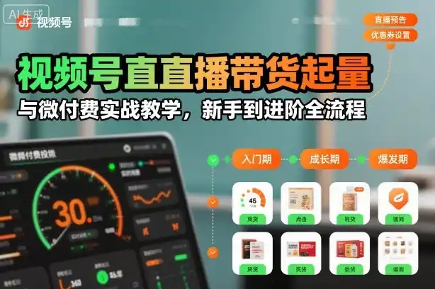 视频号直播带货起量与微付费实战教学，新手到进阶全流程(更新26年10月)-三禾网络