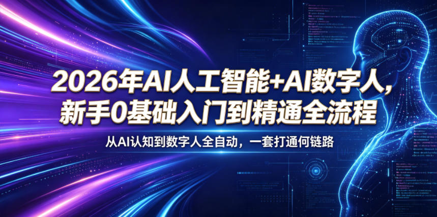 2026年AI人工智能+AI数字人，新手0基础入门到精通全流程，从AI认知到数字人全自动，一套打通全链路-三禾网络