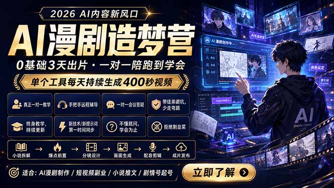AI漫剧造梦营：0基础3天出片，单个工具每天持续生成400秒视频-三禾网络
